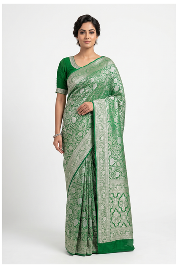 Bottle Green Banarasi Pure Silk Wedding Saree