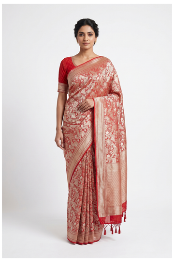 Scarlet Red Banarasi Pure Silk Wedding Saree