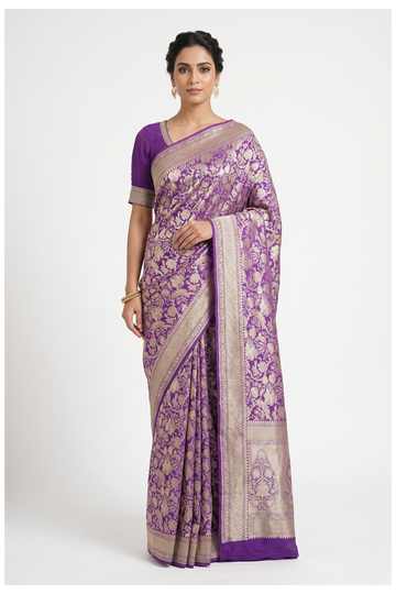 Violet Banarasi Pure Silk Wedding Saree
