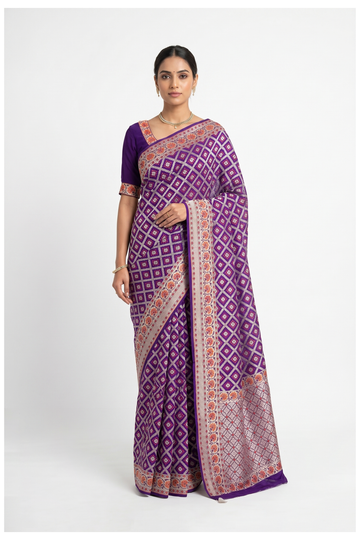 Purple Banarasi Pure Silk Wedding Party Wear Saree