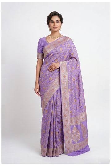 Lilac Banarasi Pure Silk Wedding & Party Wear Saree