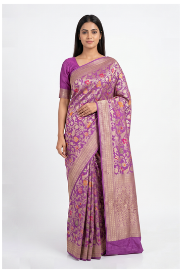 Magenta Banarasi Pure Silk Wedding & Party Wear Saree