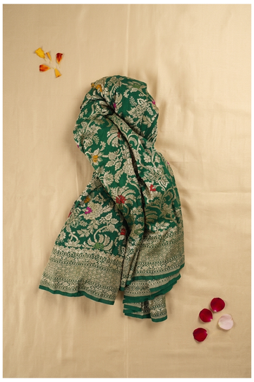 Bottle Green Banarasi Pure Silk Wedding Saree