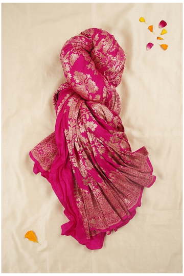Rani Pink Pure Silk Banarasi Wedding & Party Wear Saree