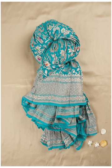 Teal Banarasi Pure Silk Wedding Party Wear Saree