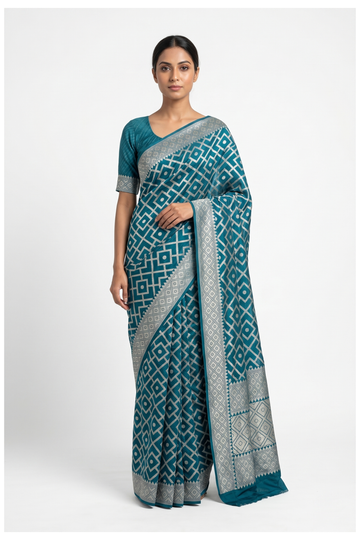 Teal Banarasi Pure Silk Party Wear Saree
