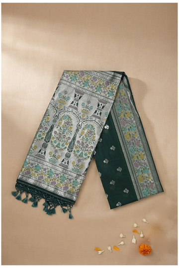 Bottle Green Banarasi Art Silk Saree For Wedding & Party