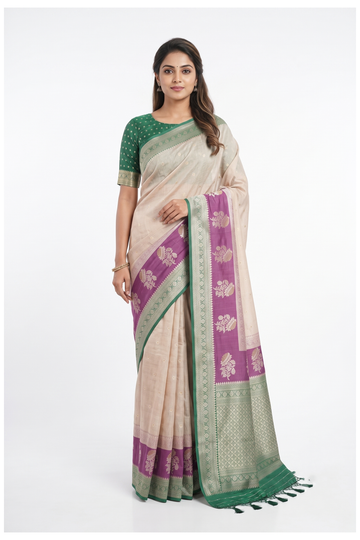 Champagne Banarasi Art Silk Wedding & Party Wear Saree
