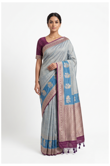Silver Grey Banarasi Art Silk Wedding Saree