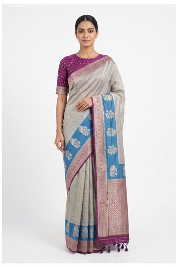 Powder Blue Banarasi Art Silk Wedding Saree