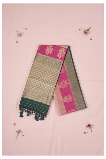 Blush Pink Banarasi Art Silk Wedding Party Saree