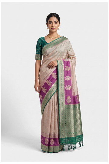 Champagne Banarasi Art Silk Wedding Saree