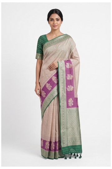 Champagne Banarasi Art Silk Wedding Saree