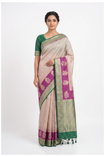 Champagne Banarasi Art Silk Wedding & Party Saree