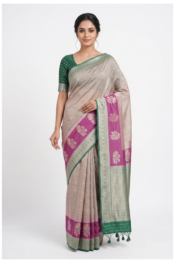 Pale Beige Banarasi Art Silk Wedding Saree