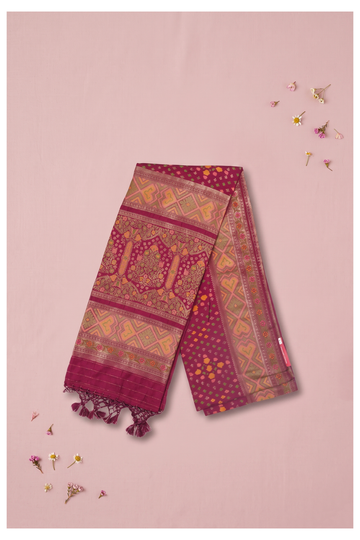 Wine Banarasi Art Silk Wedding Party Wear Saree