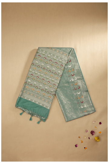 Pistachio Green Banarasi Art Silk Wedding Party Wear Saree