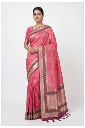 Pink Banarasi Silk Saree With Butta
