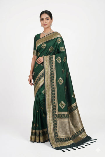 Green Banarasi Silk Saree With Butta