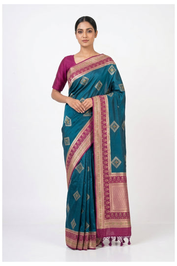 Teal Blue Banarasi Silk Saree