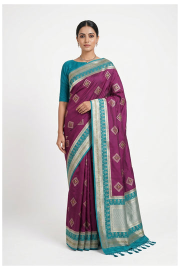 Magenta Banarasi Silk Saree With Butta