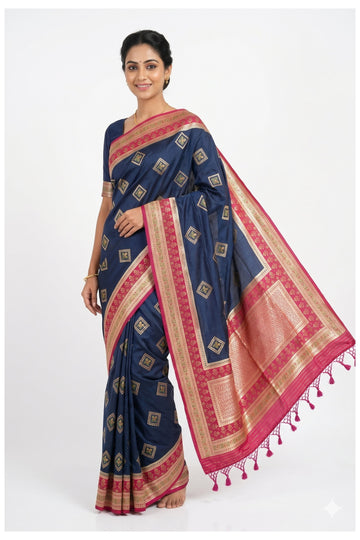 Navy Blue Banarasi Silk Saree