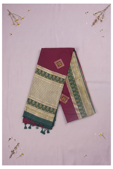Wine Banarasi Art Silk Wedding Party Wear Saree