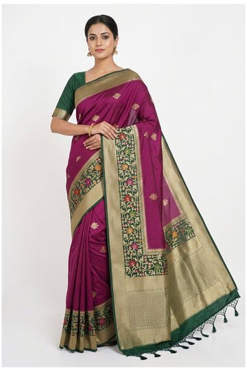 Magenta & Green Banarasi Silk Saree
