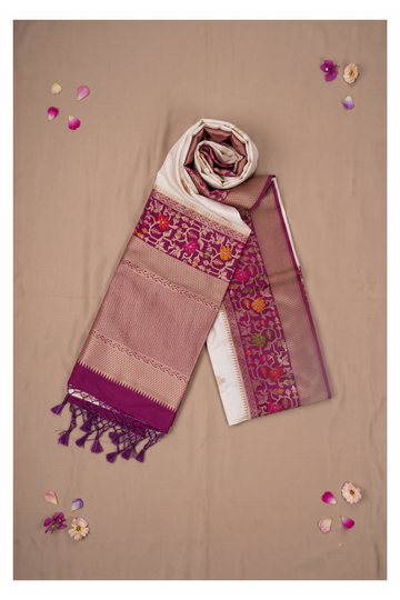 Ivory Banarasi Art Silk Wedding Saree