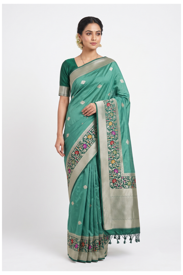 Mint Green Banarasi Art Silk Wedding & Party Wear Saree