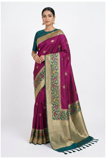 Magenta Purple  & Teal Banarasi Silk Saree