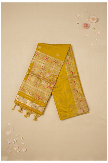 Mustard Yellow Banarasi Art Silk Wedding Saree