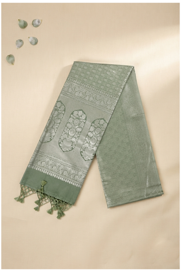 Sage Green Banarasi Art Silk Wedding Party Wear Saree