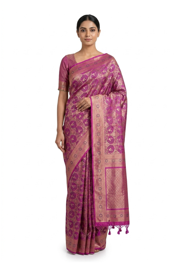 Magenta Banarasi Art Silk Wedding Party Wear Saree