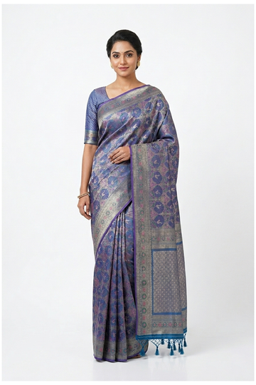 Teal Blue Banarasi Art Silk Wedding Party Wear Saree