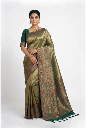 Olive Gold Banarasi Art Silk Saree For Wedding & Party Wear