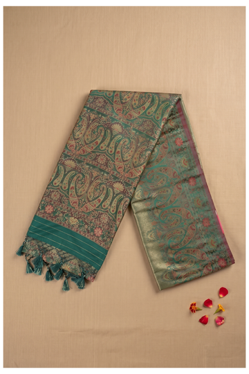 Olive Green South Silk Art Crepe Wedding & Party Wear Saree