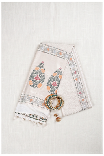 Ivory Banarasi Art Silk Wedding Saree