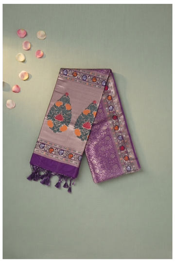 Violet Banarasi Silk Art Silk Wedding Saree