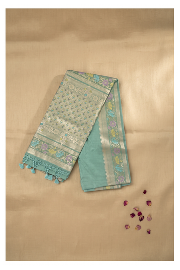 Mint Green Banarasi Art Silk Wedding & Party Wear Saree