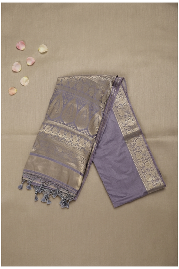 Lavender Grey Banarasi Art Silk Wedding Party Wear Saree