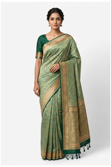 Sage Green Banarasi Art Silk Wedding & Party Wear Saree