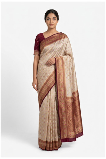 Champagne Banarasi Art Silk Wedding Party Wear Saree