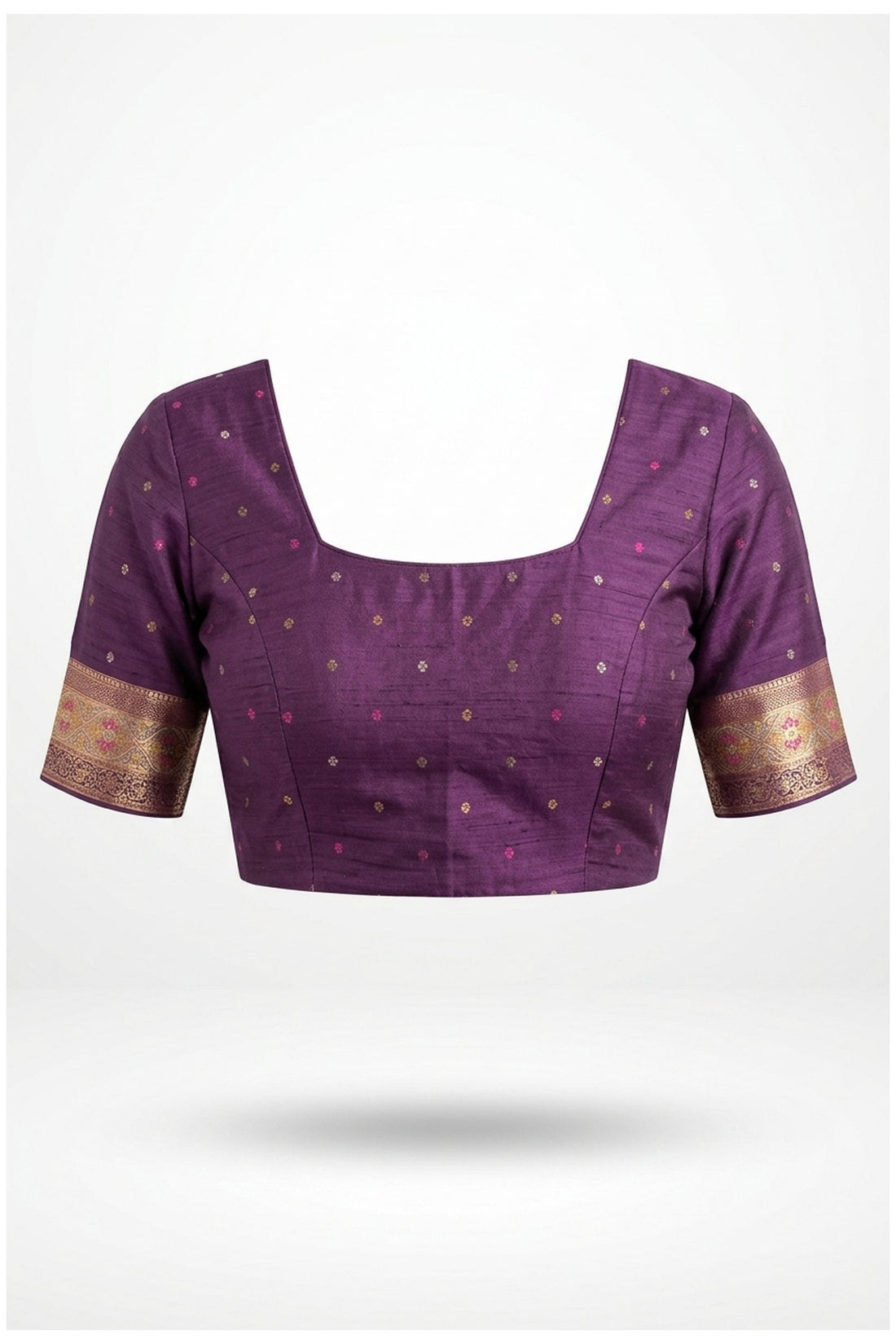 Cream Banarasi Silk Saree With Purple Border