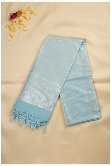 Pale Aqua Banarasi Art Silk Wedding And Party Wear Saree