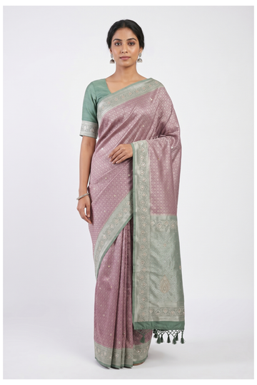 Dusky Rose South Silk Tissue Wedding & Partywear Saree
