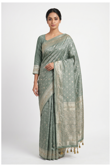 Sage Green South Tissue Silk Wedding Saree