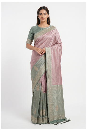 Mauve South Tissue Silk Wedding Saree