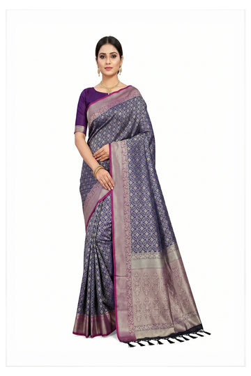 Royal Blue Banarasi Silk Saree With All Over Jaal Weaving