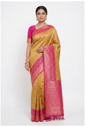 Mustard Banarasi Art Silk Wedding & Party Wear Saree